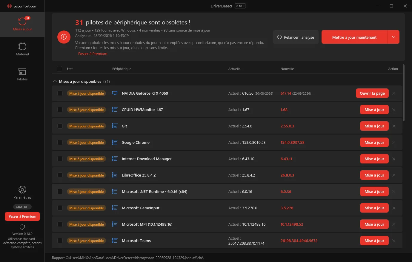 DriverDetect: the list of updates, 2 outdated drivers
